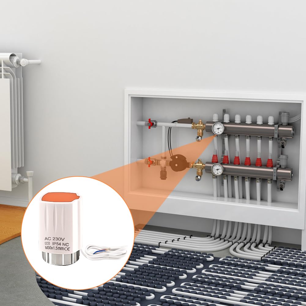 4 pezzi attuatore riscaldamento a pavimento, 230 V, M30 x 1,5 NC (senza corrente), motore di regolazione per riscaldamento a pavimento, attuatore termico, valvola per riscaldamento a pavimento, per