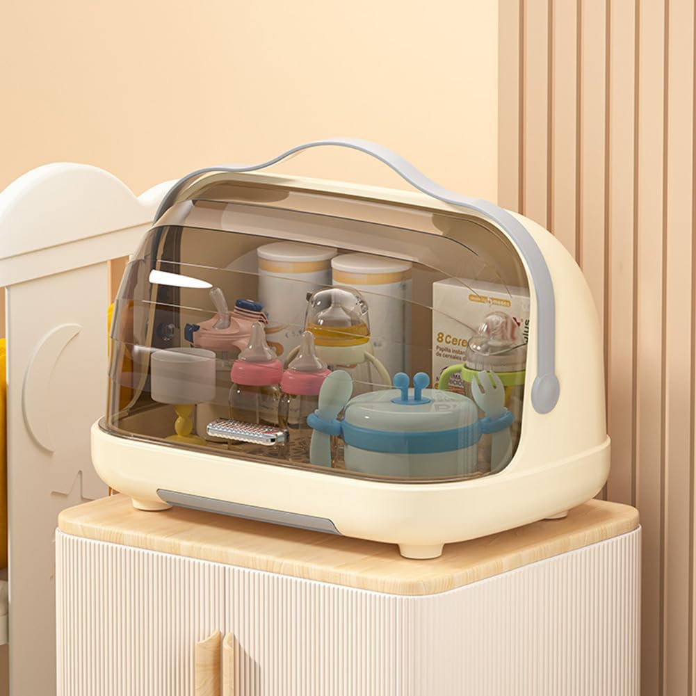 Baby Bottle Drying Rack with Cover, Portable Baby Bottle Storage Organizer for Countertop or Cabinet, Durable Nursing Bottles and Utensils Organizer for Kitchen (Yellow, M)