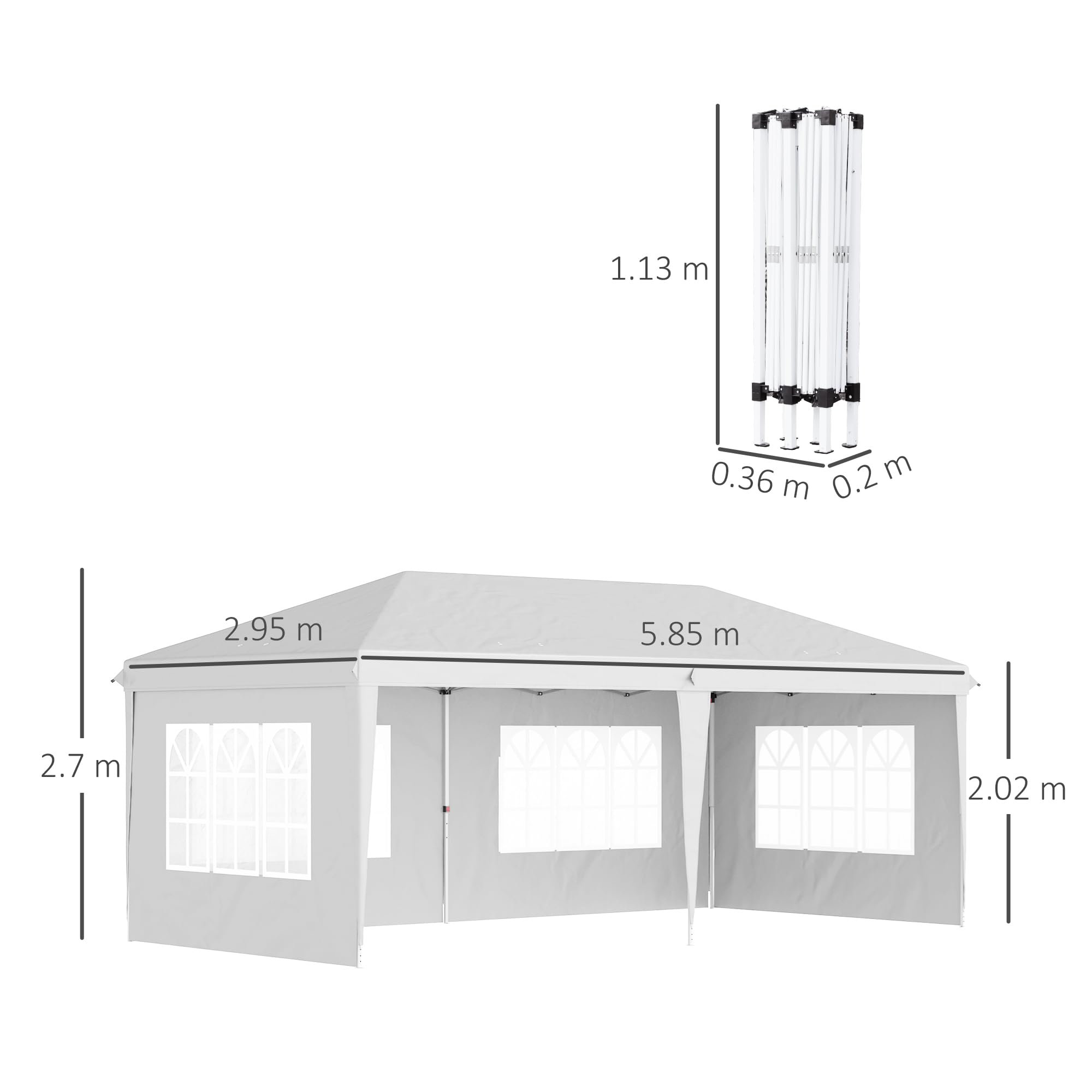 Outsunny Gazebo 6x3 m Pop Up Pieghevole Regolabile in Altezza Bianco | Gazebo da Giardino, Finestre, Pareti Removibili, Borsa per Trasporto, Acciaio, Poliestere