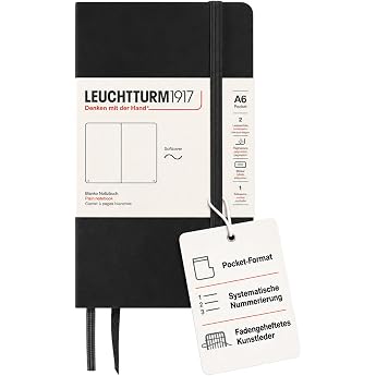 LEUCHTTURM1917 305477 Notebook Pocket A6 Softcover 121 numbered pages black plain