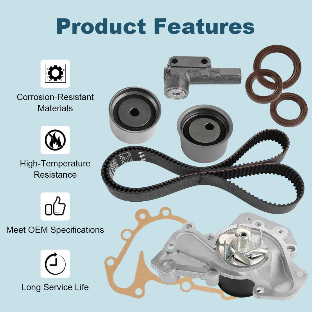 Engine Timing Belt Kit with Water Pump Compatible with Hyundai Sonata 1999-2005 Santa Fe 2001-2006 Tiburon 2003-2008 Tucson 2005-2009 Kia Optima 2001-2006 Replacement for TB315LK1 WP146-2040