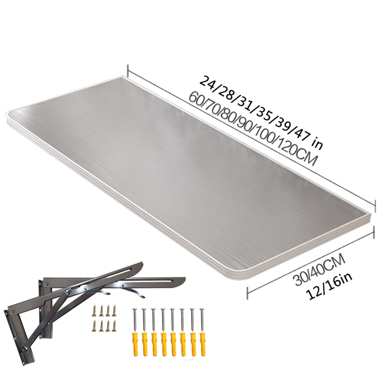 Mesa de Corte Plegable de Acero Inoxidable 304 Mesa de Pared de Escritorio de Hoja Abatible de Montaje en Pared Plegable Complemento Oficina en casa/Lavandería/Bar en casa/Cocina y