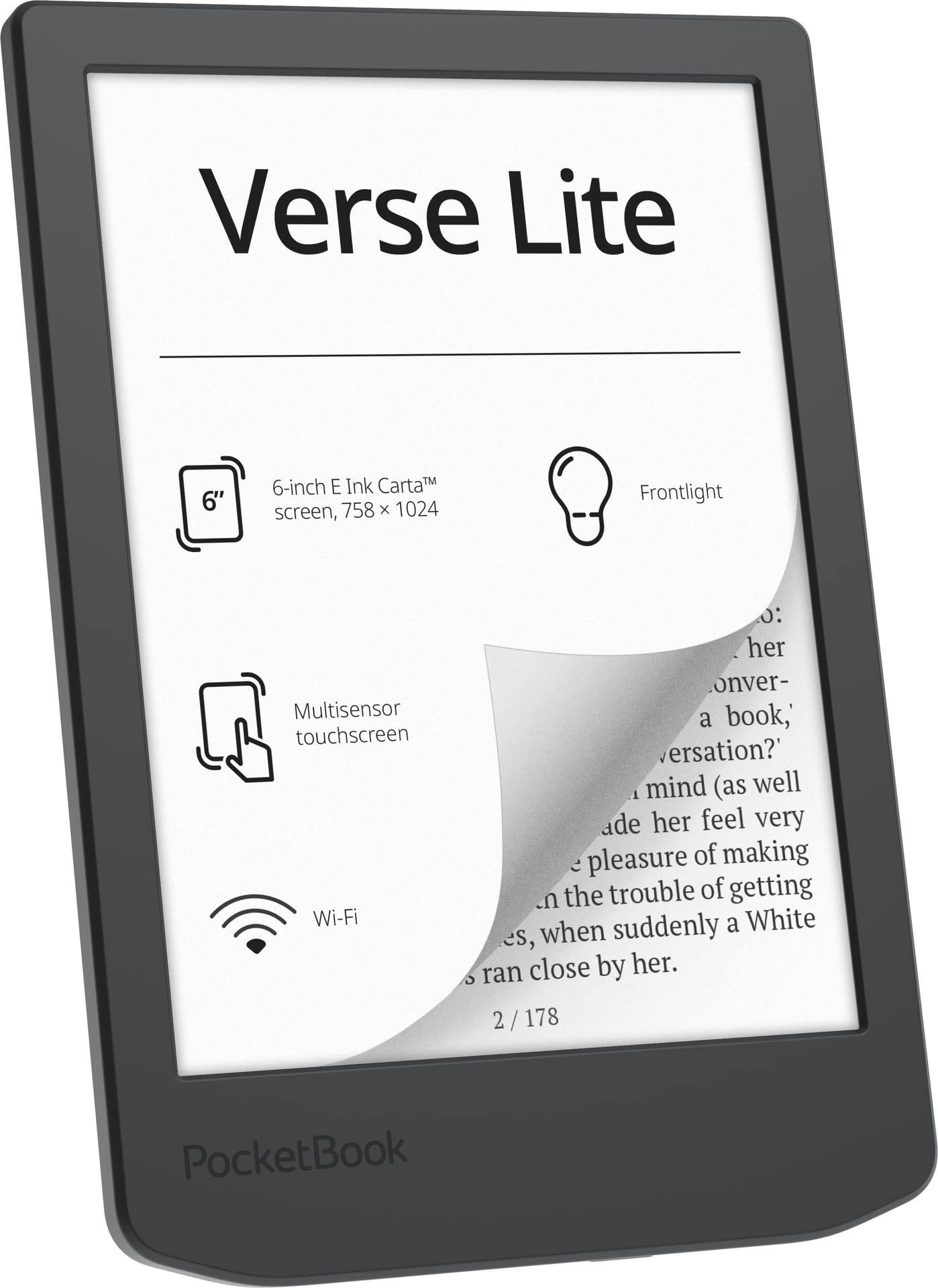 Pocketbook Verse Lite E-Reader, 6" E-Ink Touch, 8 GB, Grau, Dach-Version