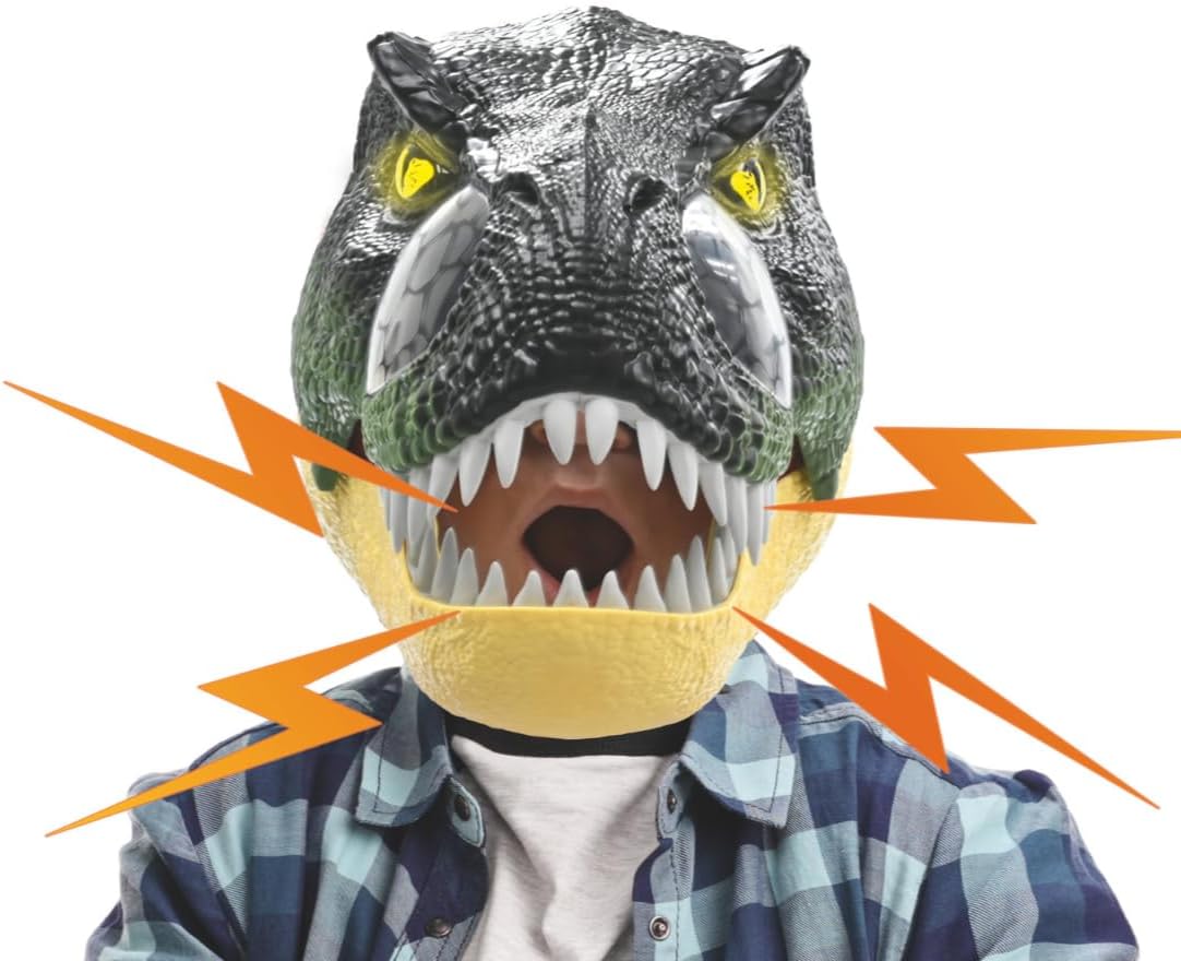 LEXiBOOK, Dinosaur mask, Movable jaw, Realistic toy with roars and light effects, Easy to put on, RPDINO01