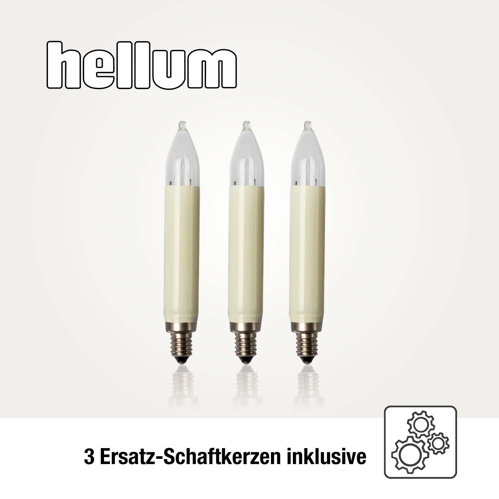 hellum Kerzen Lichterkette mit 20 Lichtern für außen, teilbarer Stecker | Made in Germany warmweiß, Kerzen Lichterkette mit Clip, 19m beleuchtet, Kabel schwarz, inkl. 3 Ersatzkerzen <59lm 430011