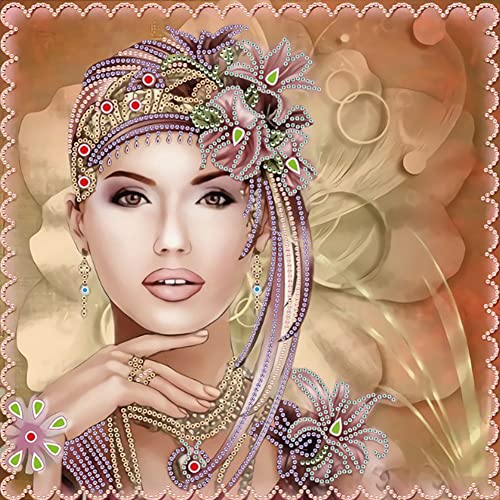 5D DIY Diamond Painting Kits for Adults,Special Shaped Diamond Painting Exquisite Lady Partial Drill Diamond Dot Cross Stitch Crystal Rhinestone Diamond Art Kits for Home Wall Decor Gift (14 x14 )