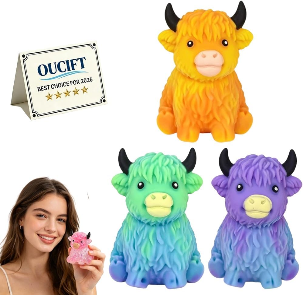 Highland Cow Squishy, Glitter Highland Cow Squishies Jumbo Soft Slow Rising Fidget Toy Sensory Squeeze Toy Giant Cows Stress Relief Ball Cute Anxiety Relief Desk Decor for Cows Lovers(SetB)