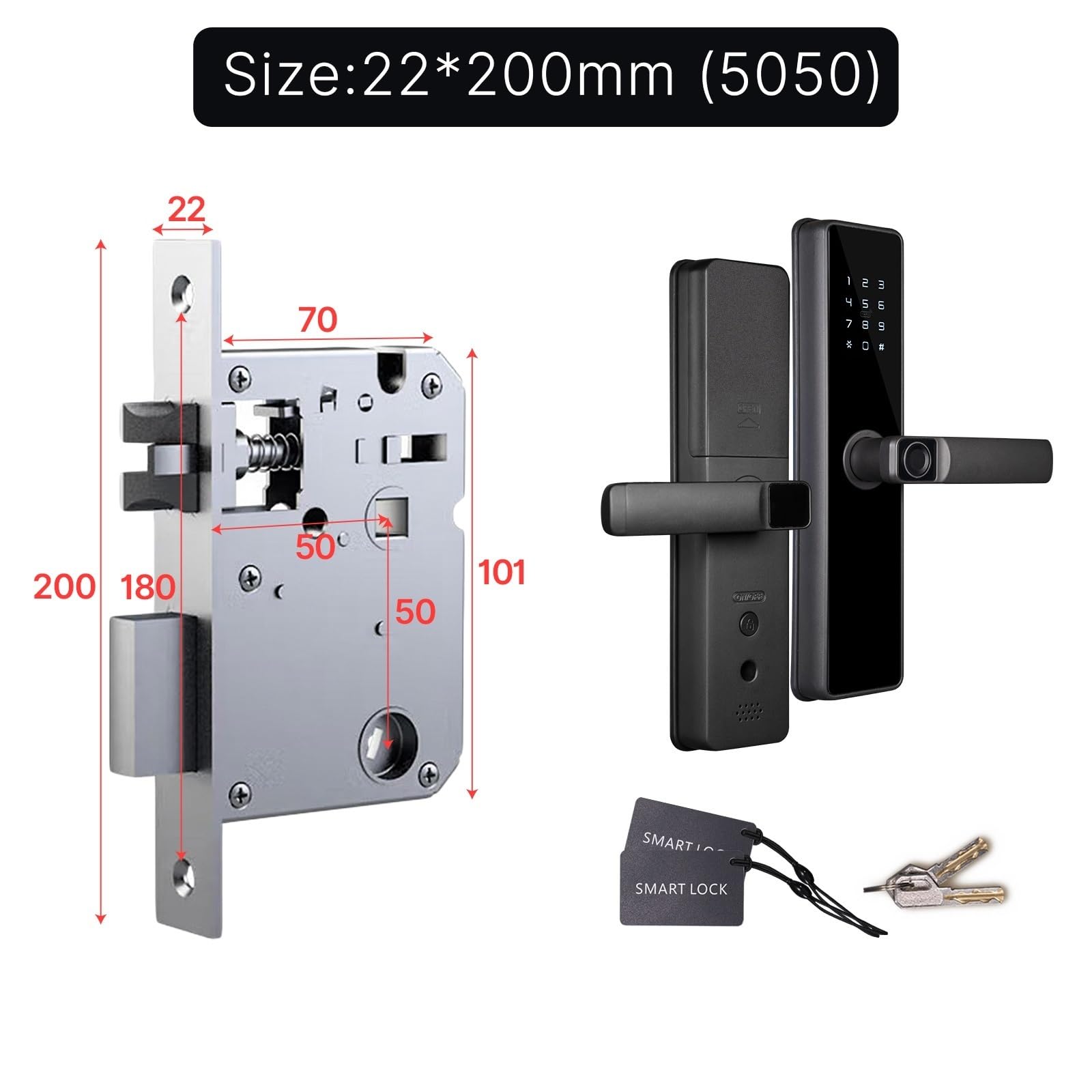 Serratura Smart, Smart Door Lock Password interna Impronta digitale Sblocco remoto Keycard Antihijack Allarme antimanomissione Carica temporanea alimentata a batteria(B2 and LB-5050-22200)