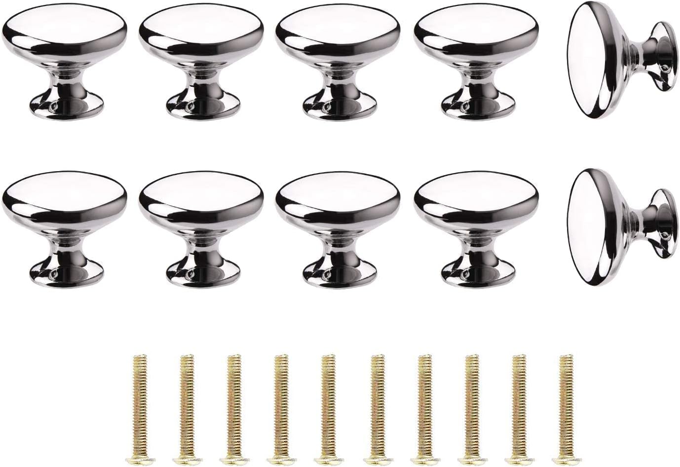 OctinPris 10x Polished Chrome Cabinet Hardware Round Mushroom Knob Drawer Handles 30mm/1.18" for Kitchen Cupboard Furniture Chest Door Dresser Bathroom (Silver)