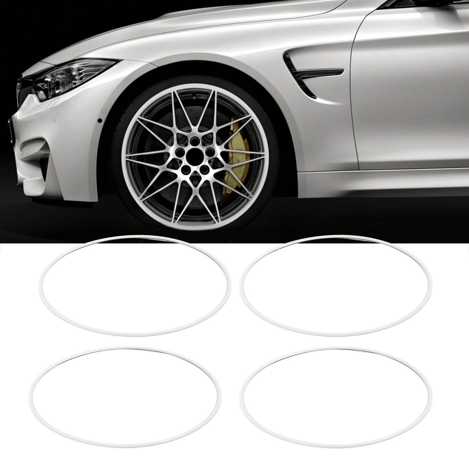Akozon Lot de 4 protections de jantes de 18 pouces – Alliage d'aluminium, résistant aux rayures, auto-adhésif, blanc – Ajustement universel pour protection de jante de voiture
