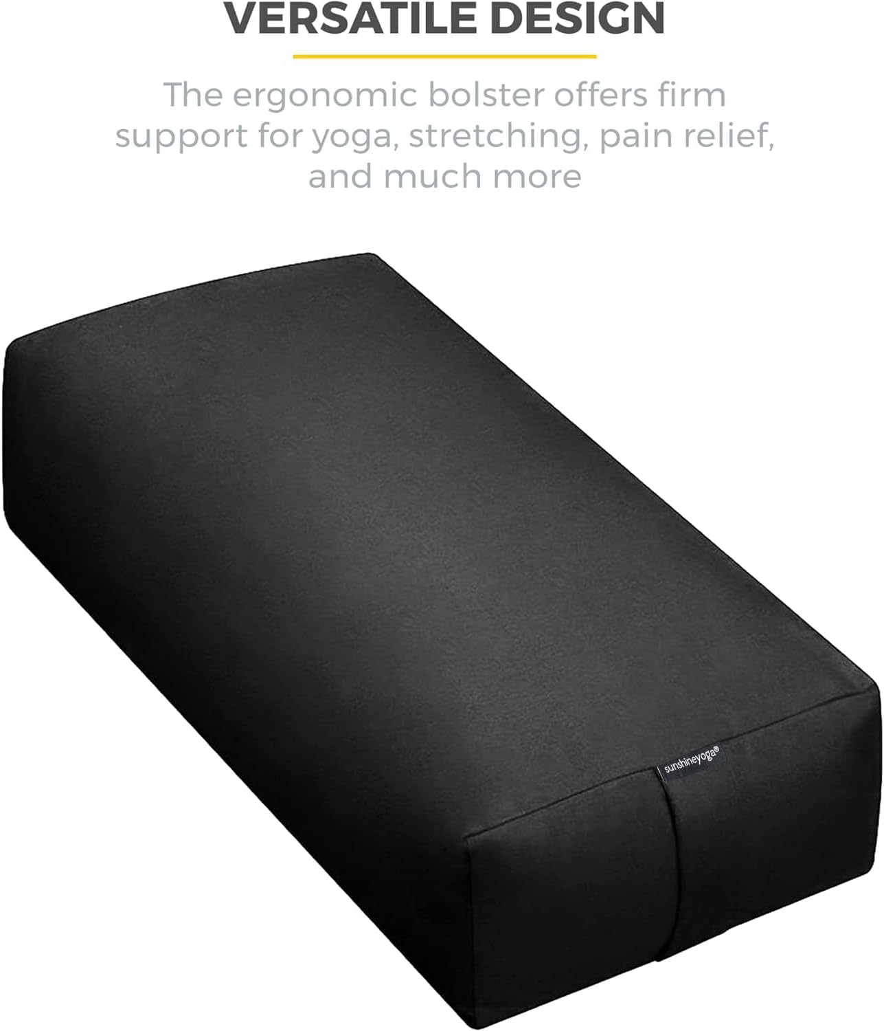 Sunshine Yoga Extra Firm Large Yoga Bolster, 24" x 12" x 6" Cinched OR Zippered Yoga Pillow, Rectangular Cotton Cushion With Removable Cover for Studios, 1 Pack or 2 Pack