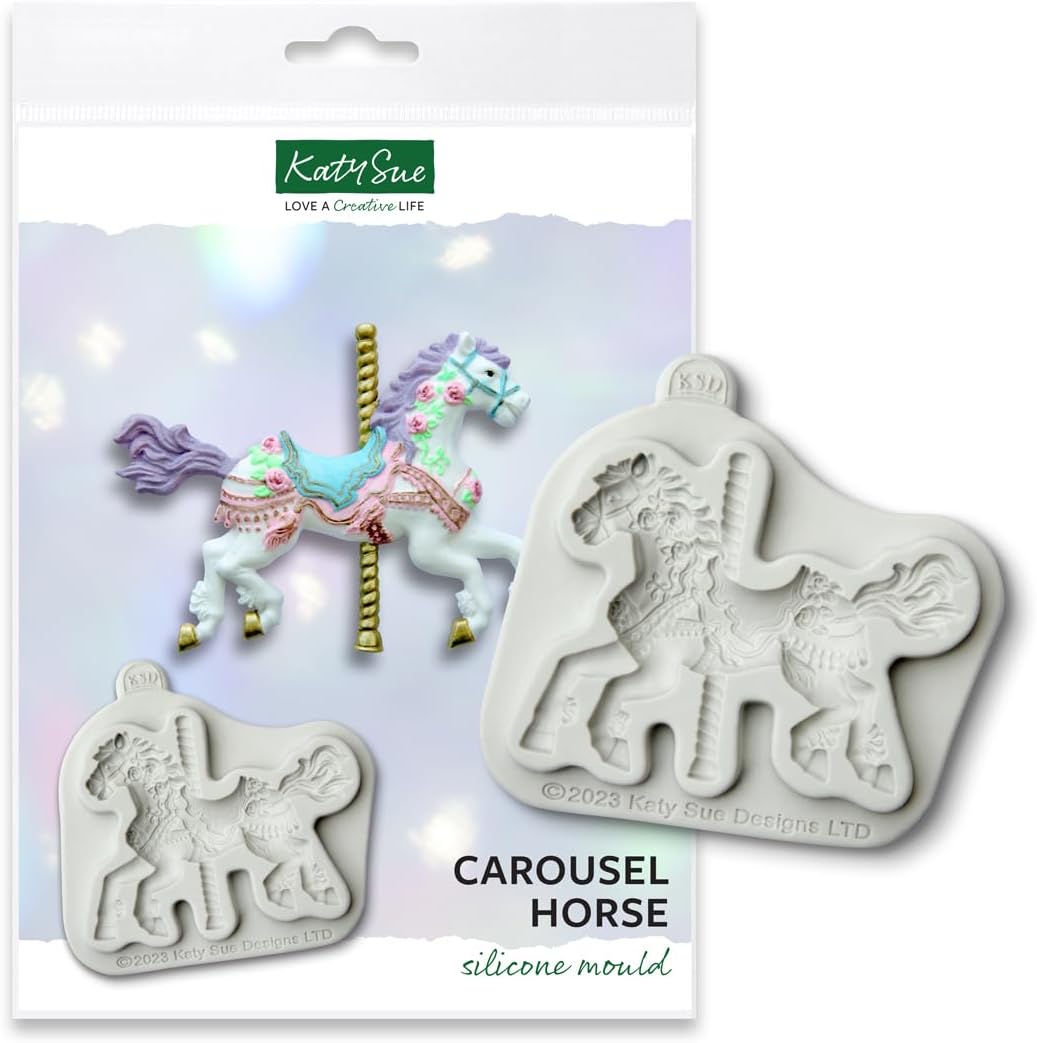 Katy Sue Carousel Horse Silicone Mold for Cake Decoratng & Craft - Makes a Beautifully Detailed Fairground Horse - Mold Size 3.2 x 4.3 x 0.4 inches image 2