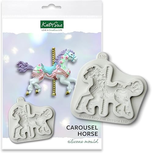 Miniatura 2 de Katy Sue Molde de silicona para caballos de carrusel para decoración de pasteles y manualidades, hace un caballo de feria bellamente detallado,