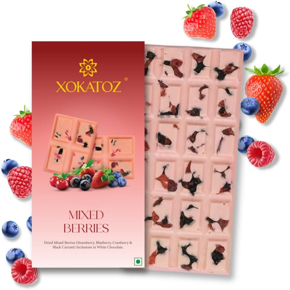 Exotic Premium Chocolate - 1 Mixed Berries Flavoured White Chocolate Bar - Gift set - Pack of 1, 75g (75g x 1)