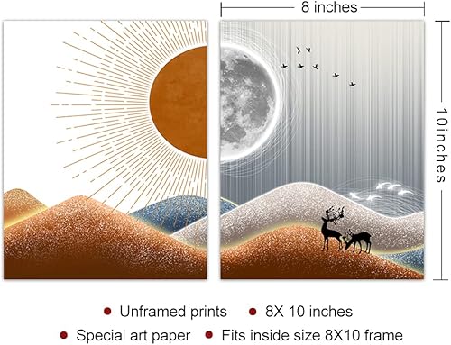 Miniatura 2 de Boho Wall Art - Sun and Moon Art - Boho Bedroom Art - Sunshine Decor - Mid Century Modern Wall Decor - Bathroom, Living Room, Office, Classrooms,