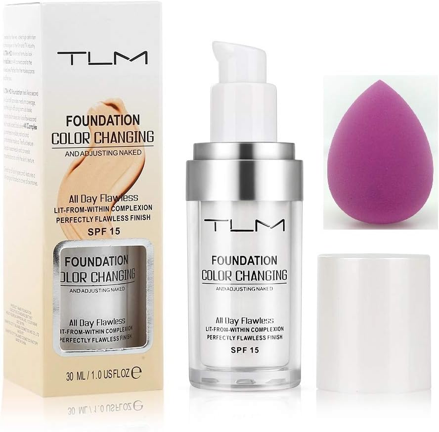 Tailaimei 2020 New TLM Color Changing SPF15 Foundation Auto Skin Color Changing Waterproof Moisturizing with 1 Cosmetic Sponge Puff