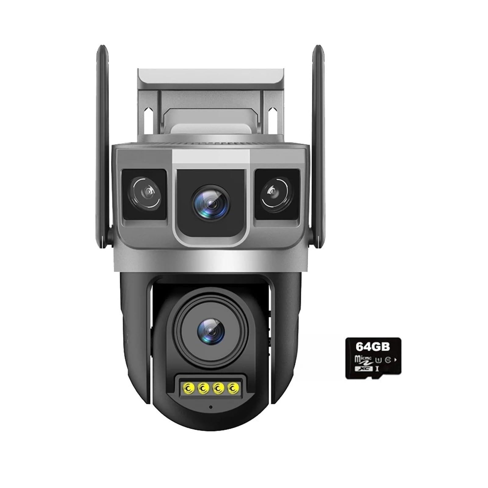 JVDDI IP Camera WiFi 4MP 6K Dual Lens Triple Screens Smart Network Wireless Monitor Security Protection CCTV Home Cameras(64GB Card)