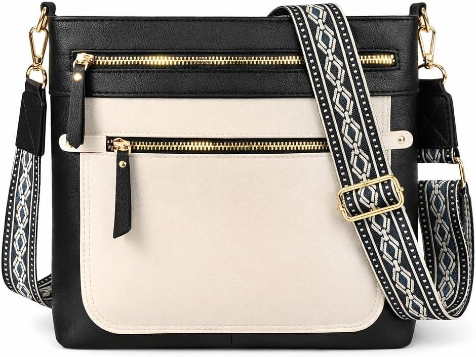 Women's Crossbody Handbags Vegan Leather Purse with Guitar Strap, Multi Pockets Lightweight Shoulder Bag