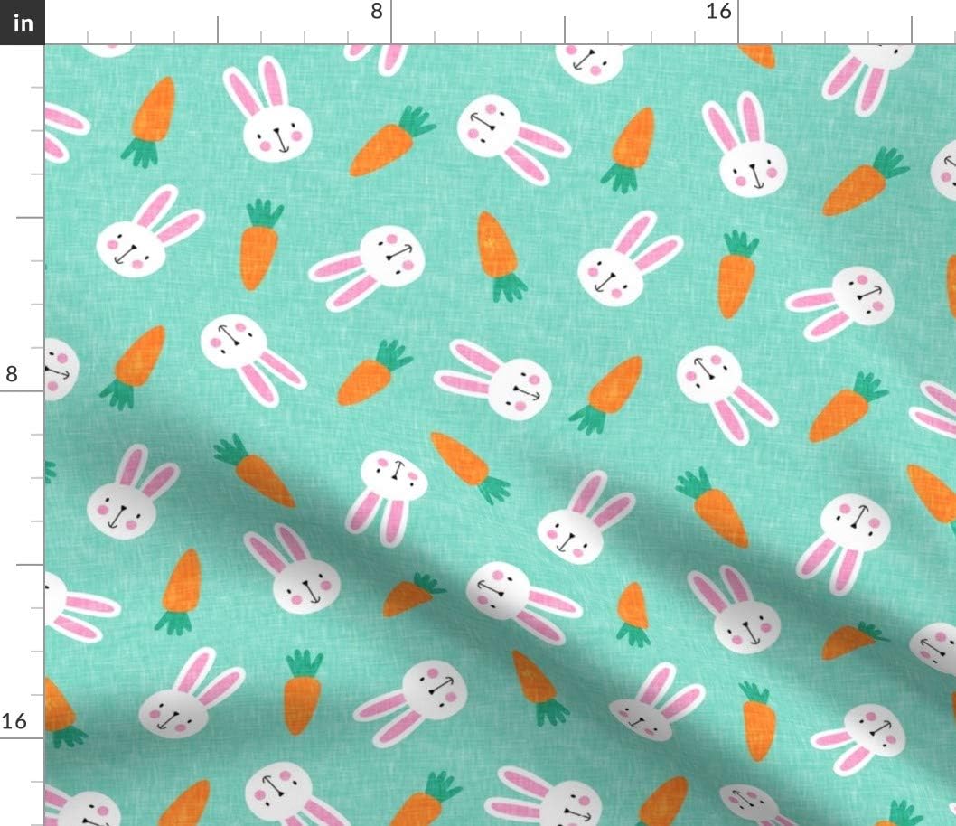 Spoonflower Fabric - Bunnies Aqua Easter Spring Rabbit Bunny Carrot Printed on Petal Signature Cotton Fabric Fat Quarter - Sewing Quilting Apparel Crafts Decor
