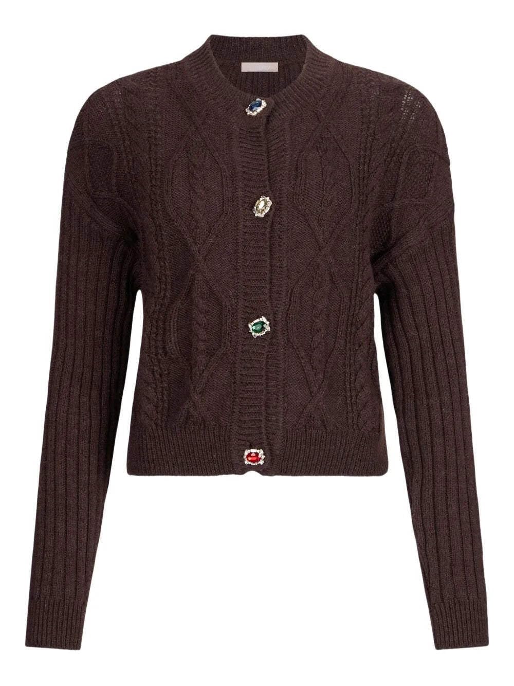 Liu Jo Cardigan in Misto Lana con Bottoni Gioiello | 5BLDAMF5423MS040 X0385 Marrone