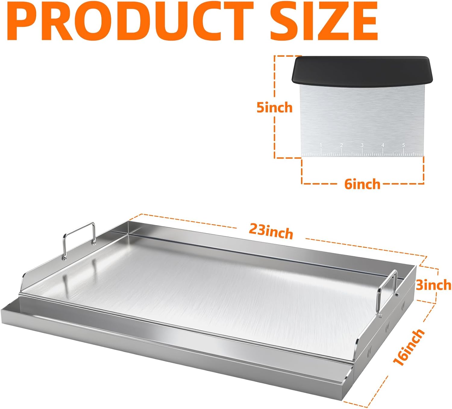 GT GETCO TECH 100% Food Grade Stainless Steel Griddle with Grease Groove, Universal Cooking Griddle for Gas Grill for Tailgating, Camping and Parties, 23＂×16＂