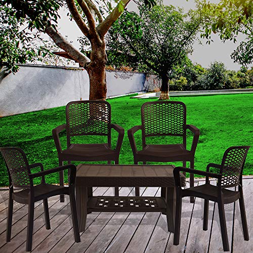 ITALICA Plastic Chair and Table Combo, Indoor and Outdoor Furniture, Brown -Set of 4