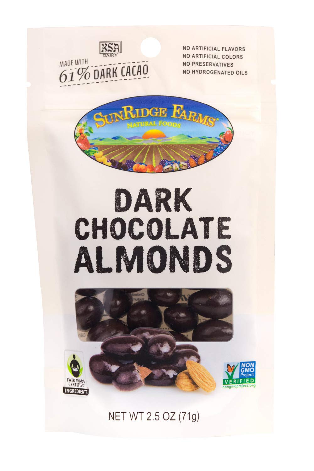 SunRidge FarmsEnergyGO Fair Trade Dark Chocolate Almonds NonGMO, 2.5 Ounce Bag (Pack of 8)