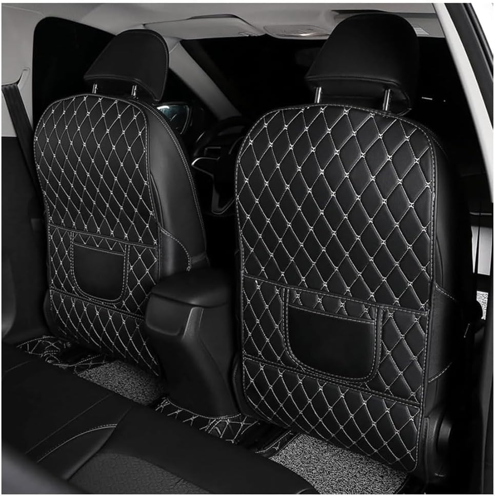 Seat Back Protector for VW Atlas/Teramont 2018–2025 2026 MQB Car Kick Mat with Storage Pocket, Waterproof Backseat Cover, Easy Clean Rear Seat Guard,Black and White