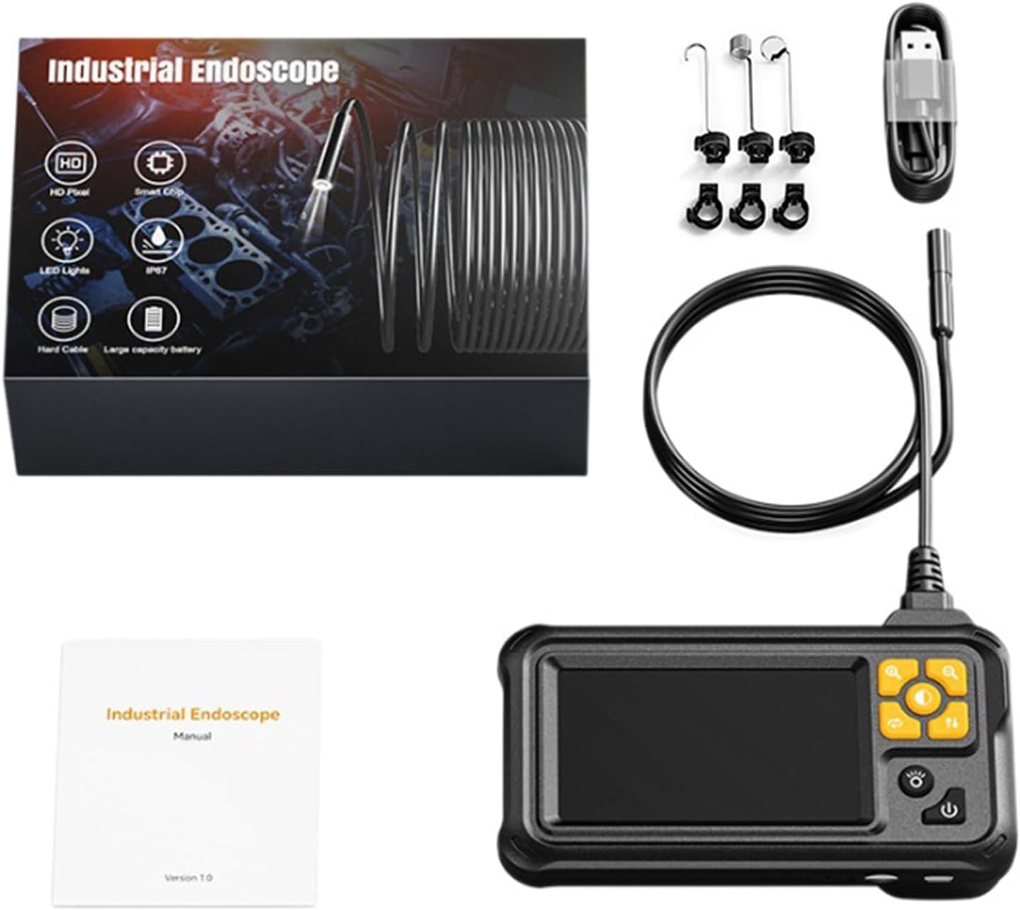 2000mAh Rechargeable Automotive Borescope 4.3inch Semi Stiff Snake Camera ABS for Drainage Pipe Wall Structure Checks Automotive Diagnostic Camera for Dark Environment