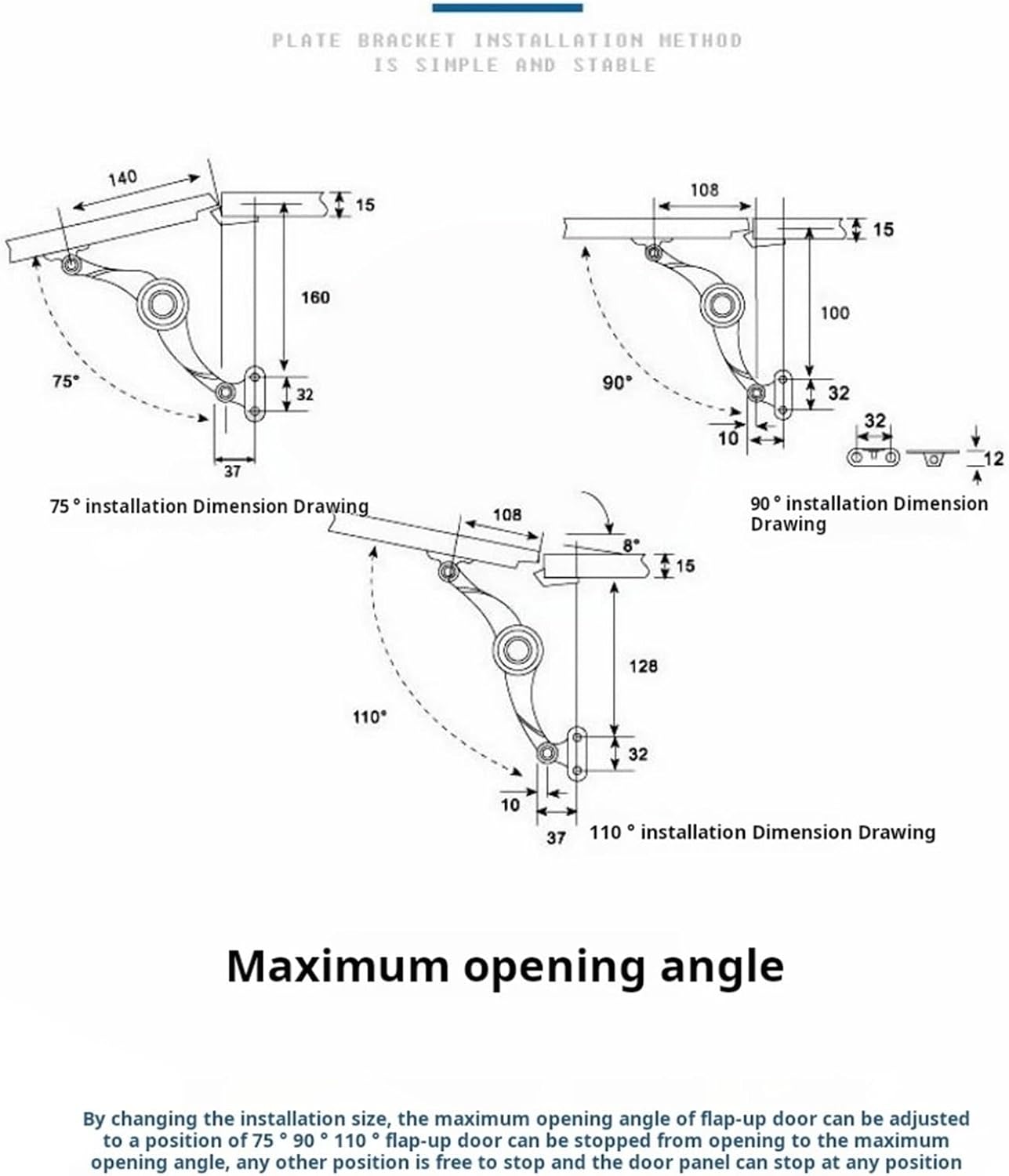 Adjustable Concealed Kitchen Cabinet Hinges 1 Piece Hydraulic Support Rod Stops at Will Cabinet Lift Up Door Heavy-Duty Load-Bearing 8kg Furniture Hinge