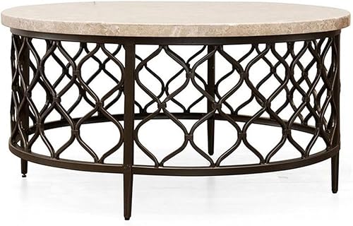 BOWERY HILL Mesa de centro con base de metal de bronce con tapa de piedra blanca