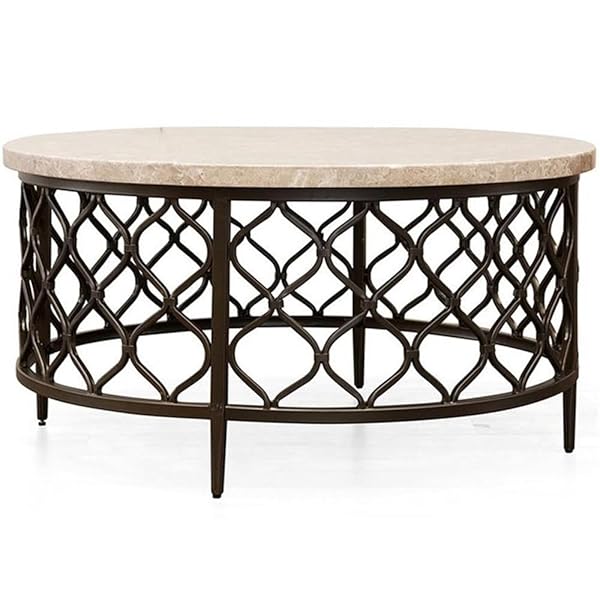 White Stone Table with Bronze Fretwork