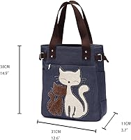 Vista 2 de KAUKKO Women Canvas Handbag Shoulder Bag Cat Big Tote Bag