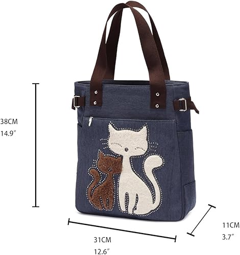 Miniatura 2 de KAUKKO Women Canvas Handbag Shoulder Bag Cat Big Tote Bag