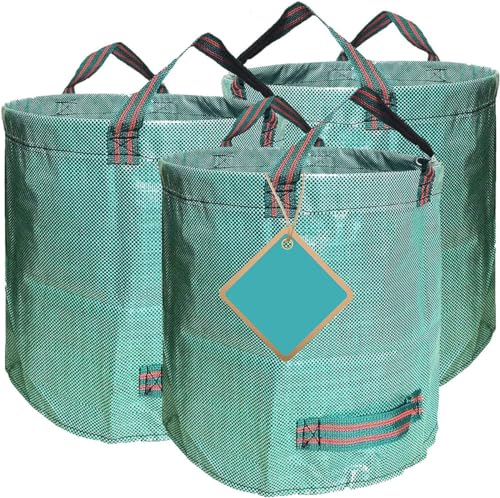 LIDOUK Garden Waste Bags Heavy Duty 120 Litre Reusable Outdoor Trash Garden Yard Trash Bag Foldable Camping Recycling Bags for Leaf, Trash, Debris（ 3-Pack）