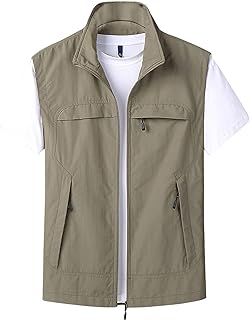 Mens Casual Lightweight Travel Vest Summer Utility Safari Vest Sleeveless Jackets for Travel Hiking Fishing