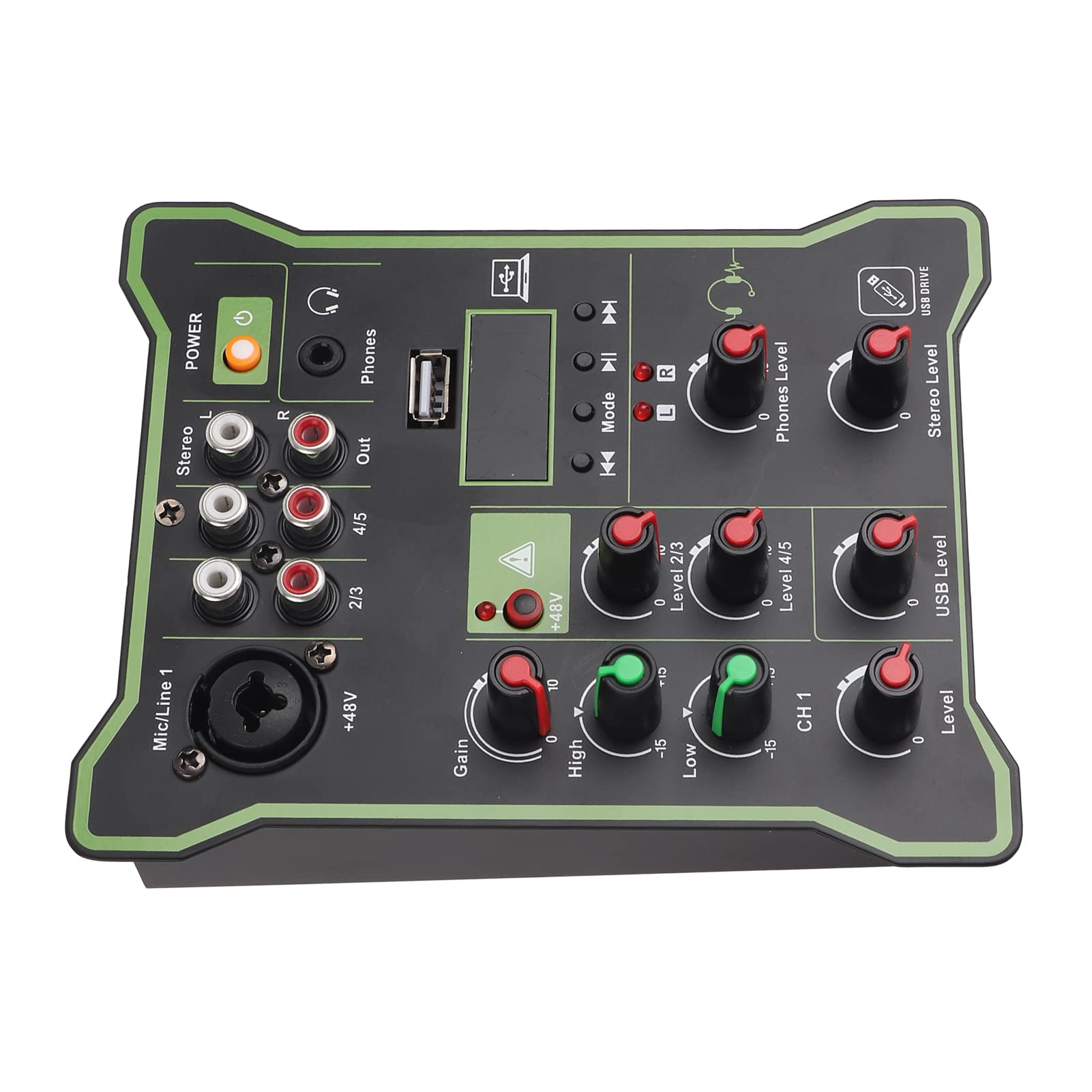 Drfeify Mezclador Portátil de 5 Canales con USB, Chip Digital Effect, Adecuado para DJ y Grabación de Estudio en el Hogar