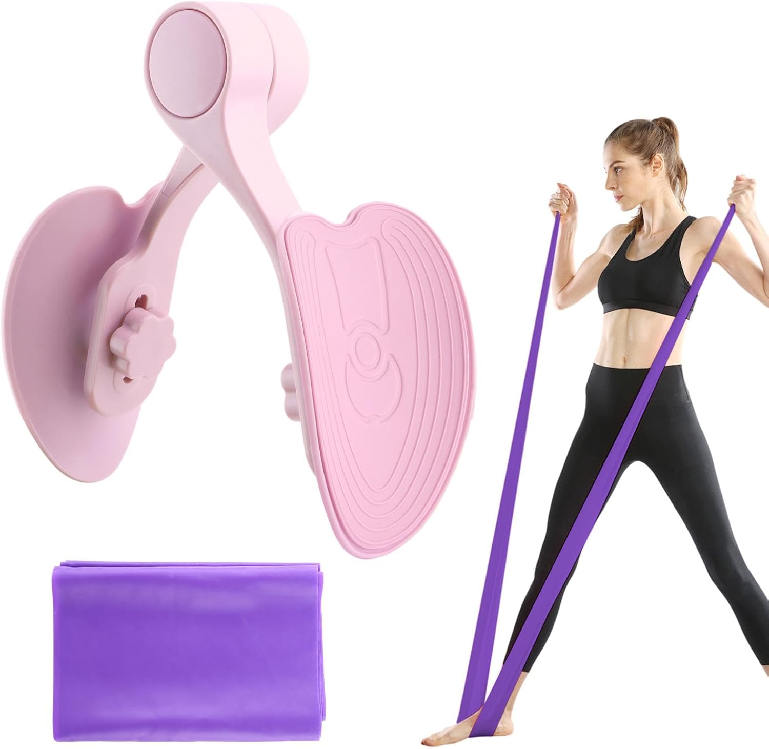 Thigh Master, Pelvic Floor Muscle Trainer with Resistance Band, Hip & Pelvic Trainer Kegel Exerciser, Inner Thigh Exercise Workout Equipment for Muscle Strengthening & Toning(Pink)