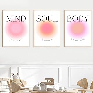 Mind Body Soul Prints Aura Canvas Wall Art - Colorful Abstract Aura Painting Gradient - Spiritual Energy Wall Art - Aesthetic Posters 16x24inchx3 No Frame