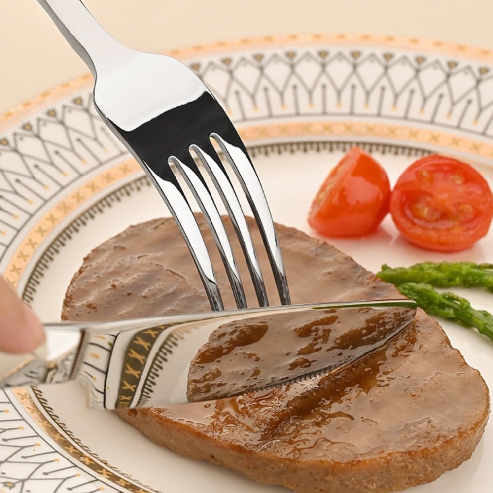 Forged Diamond Handle Kitchen Stainless Steel Silverware Tableware Flatware Cutlery Set Steak Knife Fork Spoon Teaspoon (Gold,5 pieces)