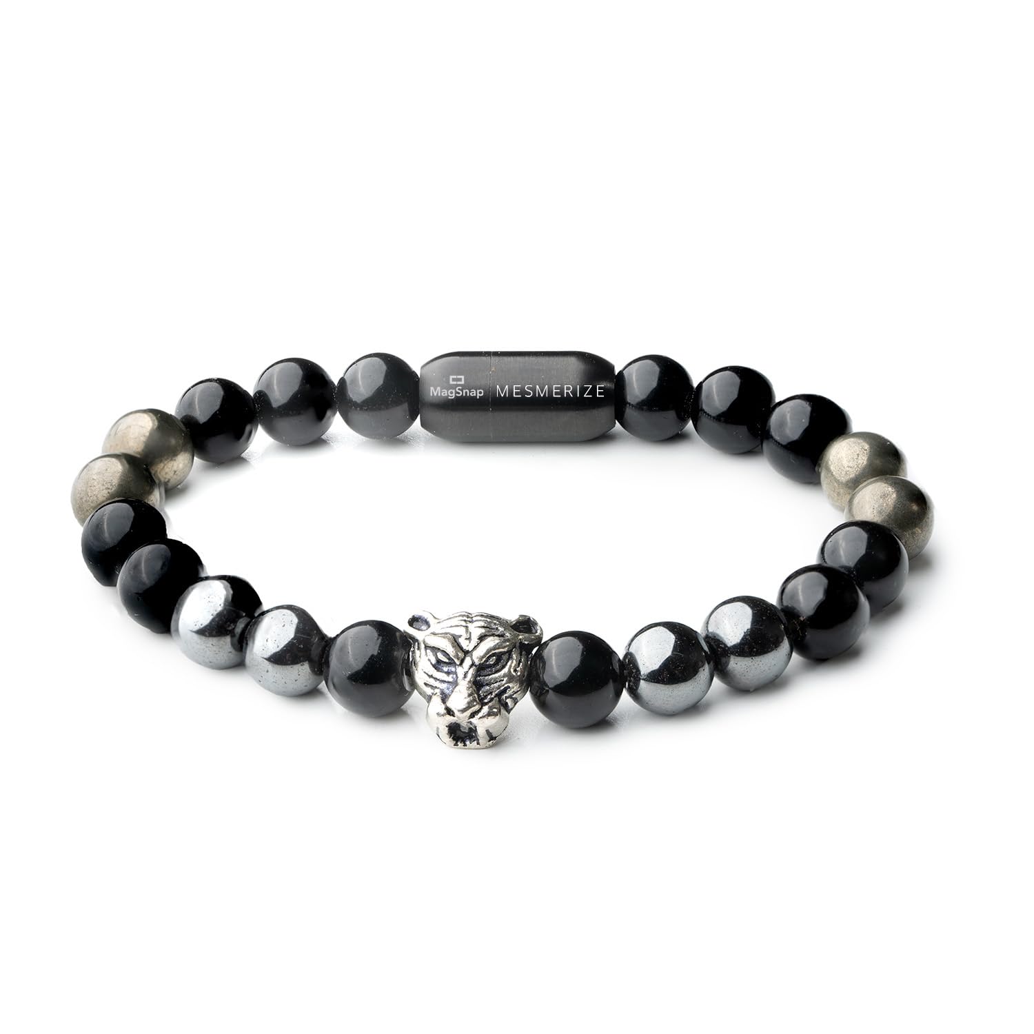 Mesmerize Panther Metal Charm Bracelets with Original Stones | Amethyst, Gloss Onyx, Pyrite, Black Obsidian, Grey Hematite, Lapis Lazuli and Sodalite Bracelet for Men (Obsidian Panther, M) (B0CYGGN25H) Amazon Price History, Amazon Price Tracker