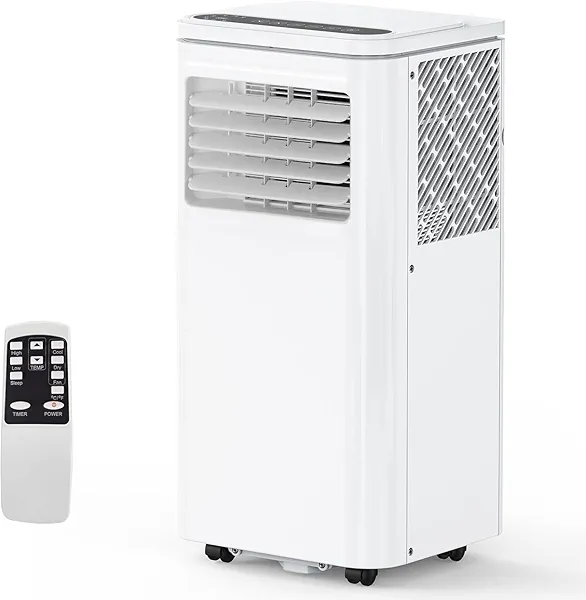 GarveeTech 8,000 BTUs Portable Air Conditioner with Cooling, Dehumidifier, Fan 3-In-1, LED Display, 24-HTimer, DOE SACC 5000BTU High Efficiency Cooling Up to 350 Sq. Ft. with Remote Control, White