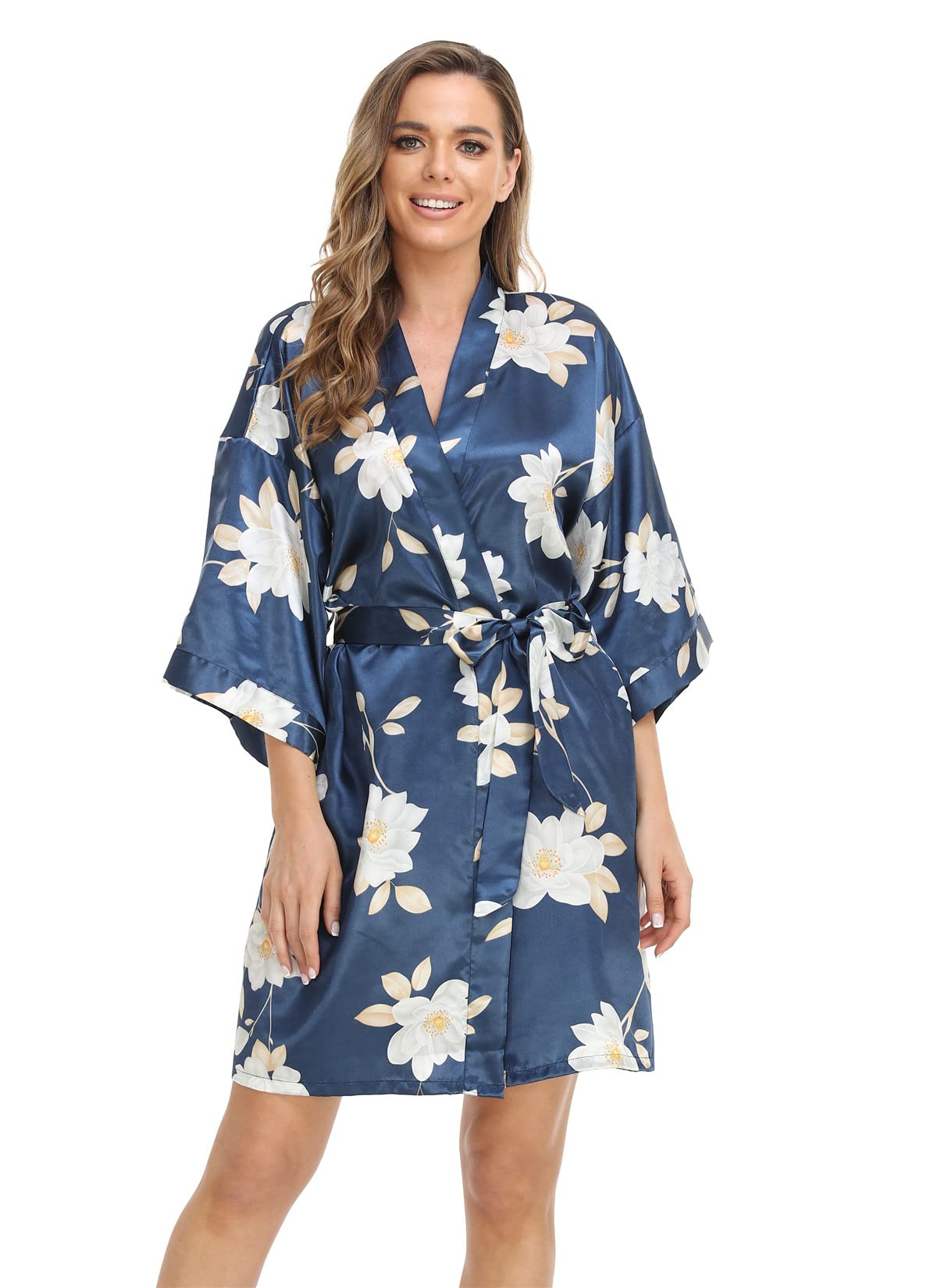MissNinaWomen's Satin Kimono Robes Bridesmaid Wedding Robes Silky Bathrobes Summer Loungewear