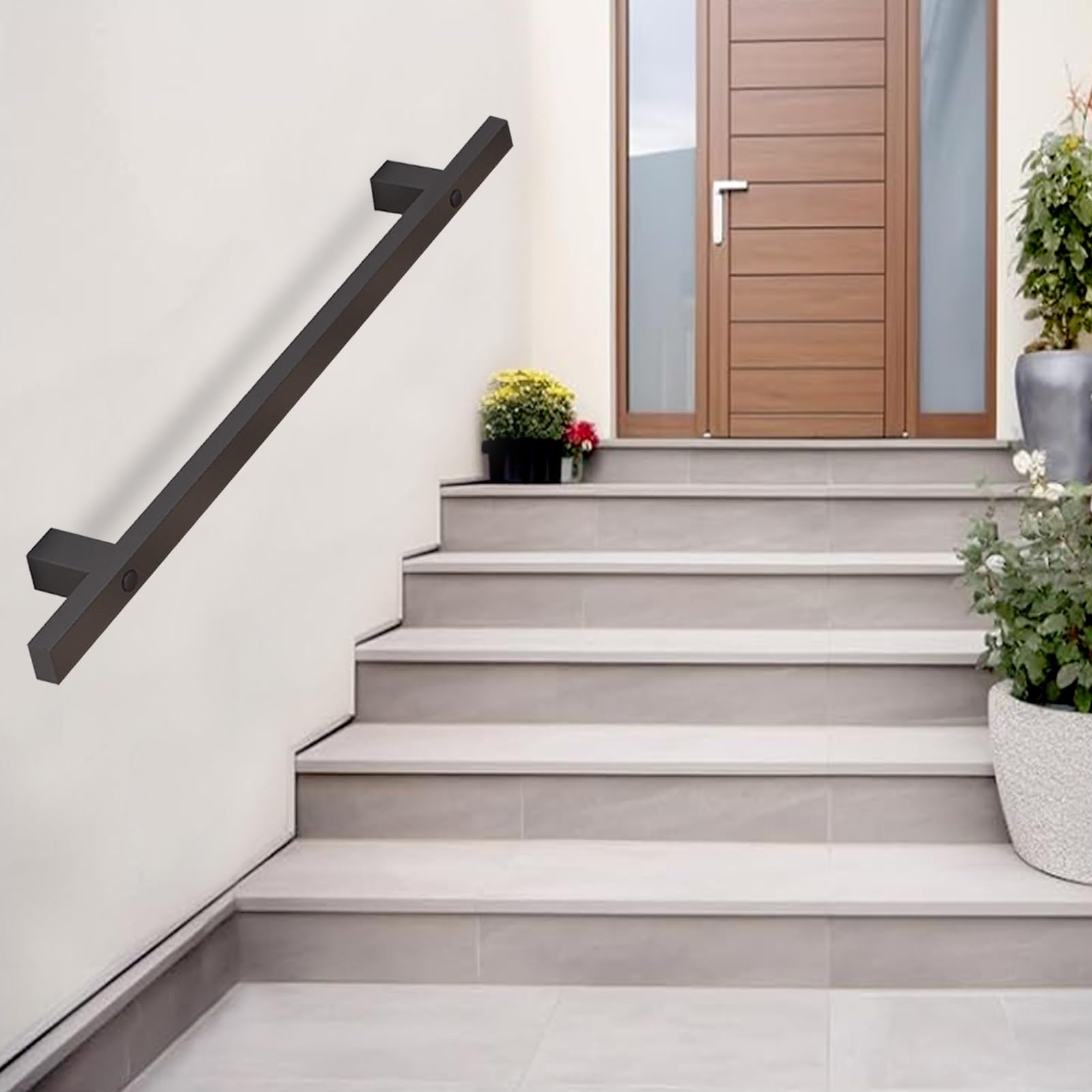 Barre d'appui d'extérieur 330cm en métal noir pour mur de jardin