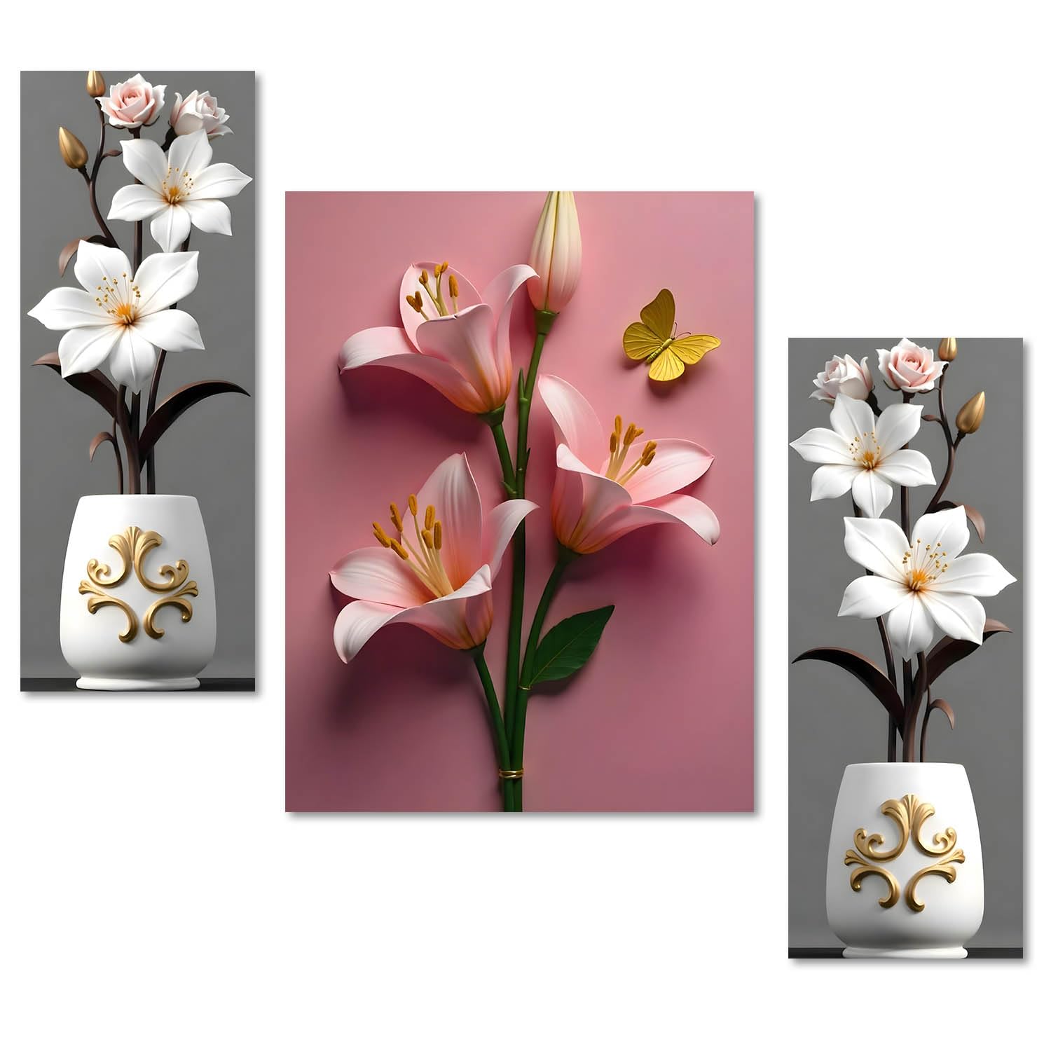 Regalo Casila 3-Piece Flower Wall Decor Set – MDF Panels with White Vase & Pink Lily Art (12x18 Inch Total) – Self-Adhesive Wall Hanging for Bedroom Living Room or Hallway-image-39