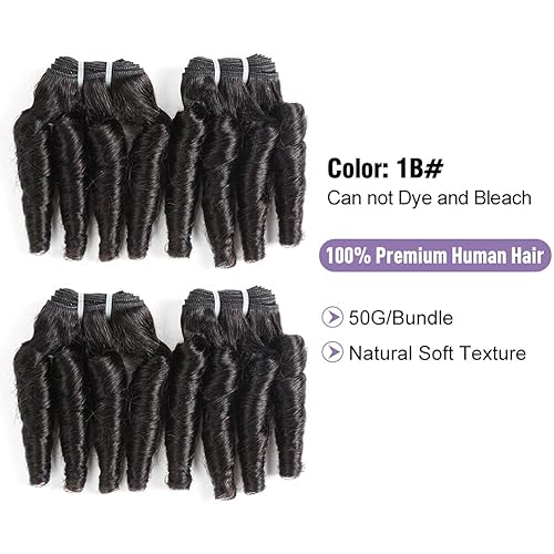 Miniatura 2 de Molefi Extensiones de cabello humano brasileño Funmi rizado ondulado, 4 paquetes de extensiones de cabello humano negro, tejido corto rizado en