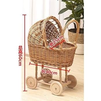 ベビーカー　手押し車　藤製　ステンレス　と　アルミ　フレム　ブレーキ付　昭和… ベビーカー 手押し車 藤製 ステンレス と アルミ フレム