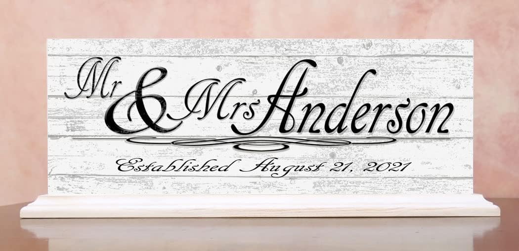 Custom Wedding Gift or Anniversary Family Established Sign Name & Est. Date for Mantel or Shelf - Solid Wood - 16.5in x 6.25in x 3in (Mr & Mrs)