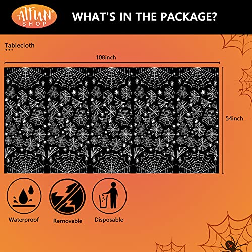 Image of Halloween Tablecloth Plastic Black Spider Web Disposable Table Cover