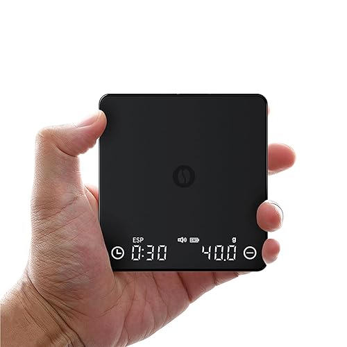 Tiny 2S - Báscula de café expreso con tara automática, báscula de café portátil recargable con temporizador, escala de vertido de alta precisión de